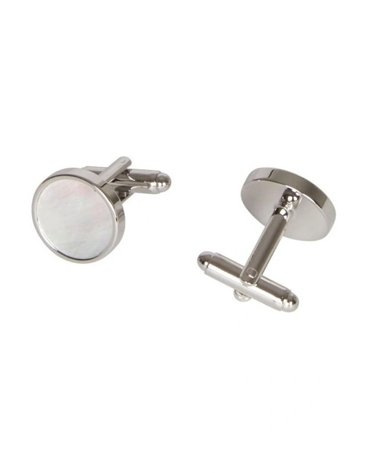 Round Mop Cufflinks in Silver