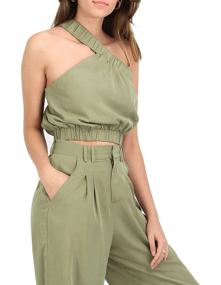 Sideline Cropped Top in Army Green