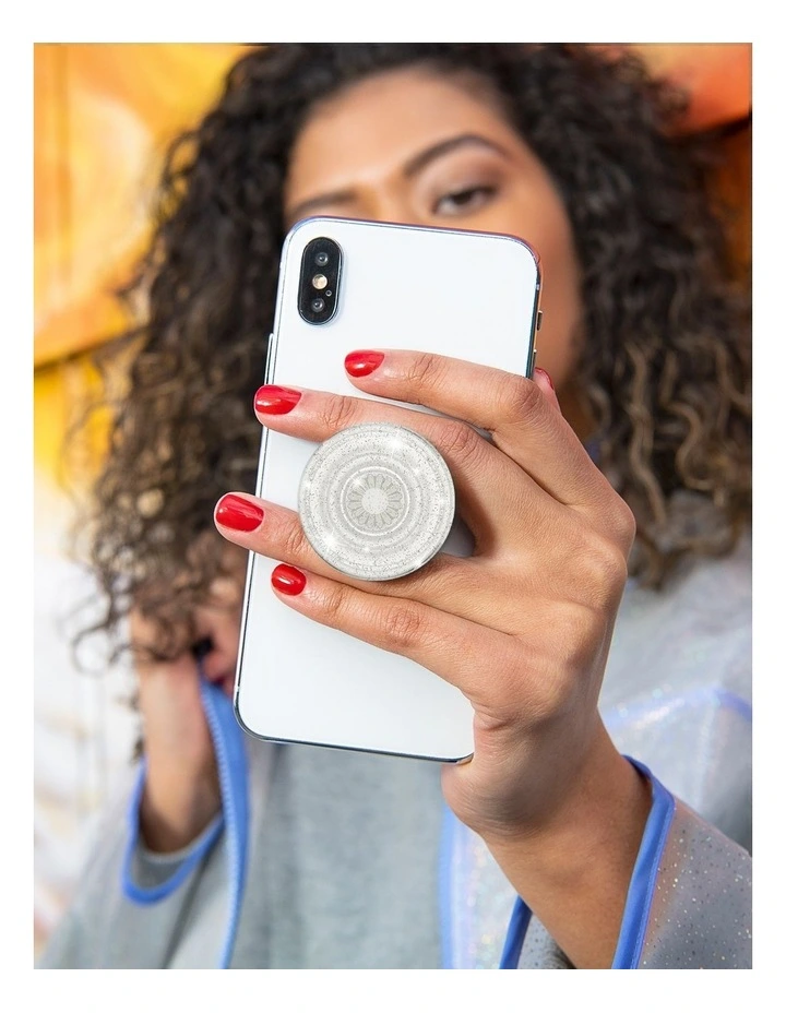 PopGrip Glitter Swappable Phone & Tablets Grip in Clear Silver