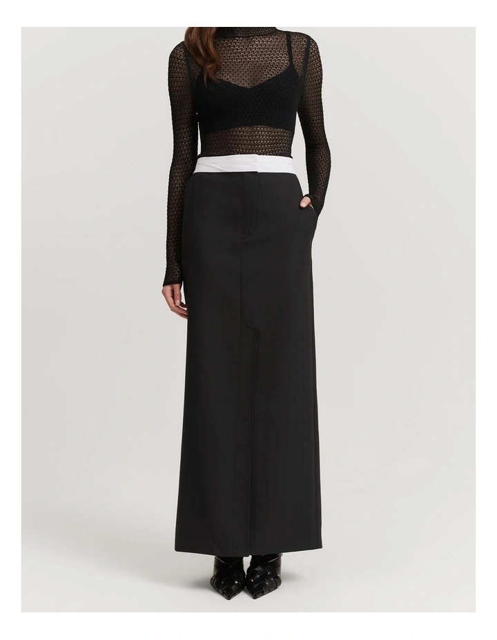 Self Stripe Column Skirt in Black