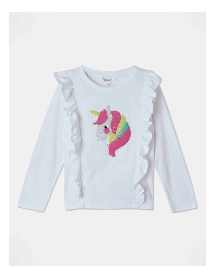 Flip Sequin Unicorn Top in White