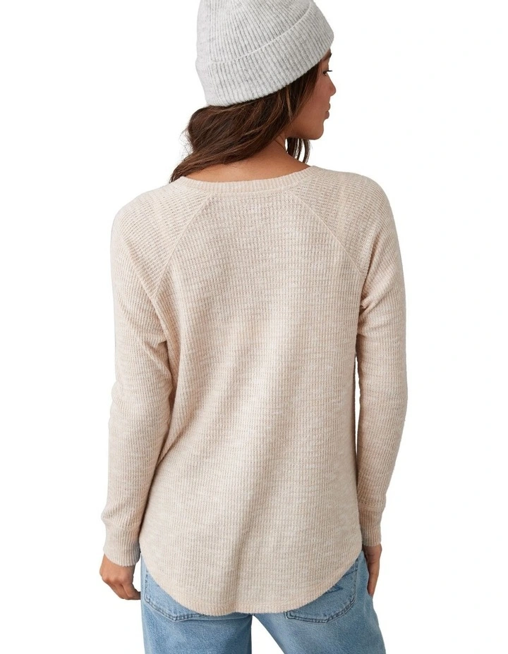 Long-Sleeve Waffle Plush Tee in Oatmeal Heather