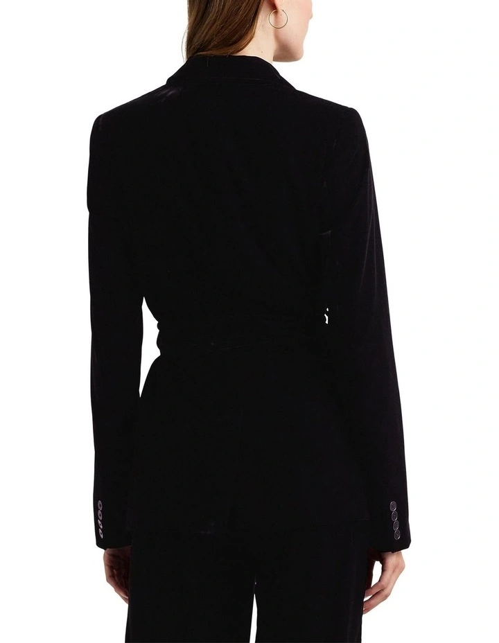 Belted Velvet Blazer in Balck
