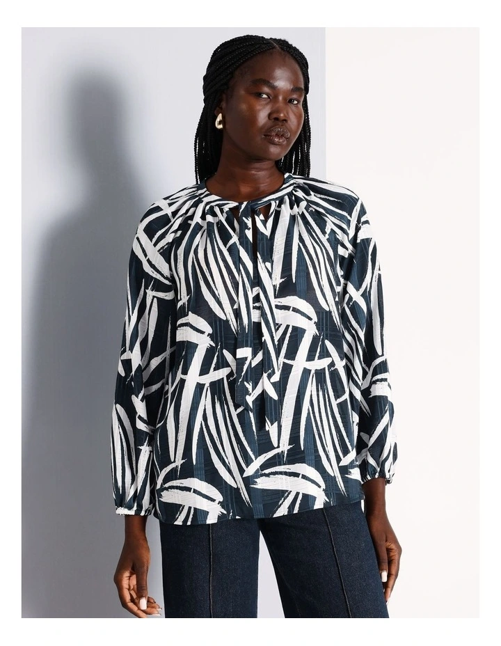 Recycled Polyester Blend Tie Neck Blouse in Assorted