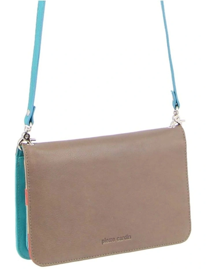 Multi-Colour Leather Wallet Bag/ Clutch in Taupe-Turquoise