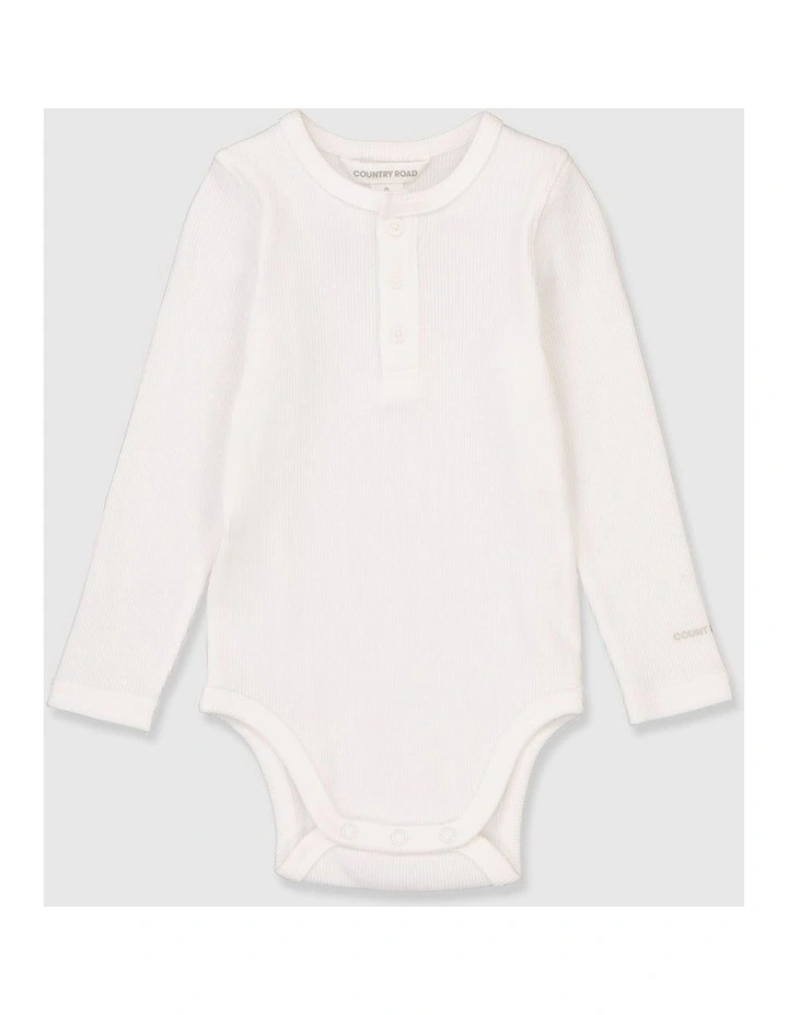 Unisex Organically Grown Long Sleeve Cotton Rib Bodysuit in White
