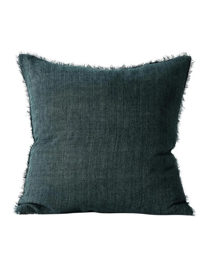 Vintage Linen Fringe Cushion in Storm