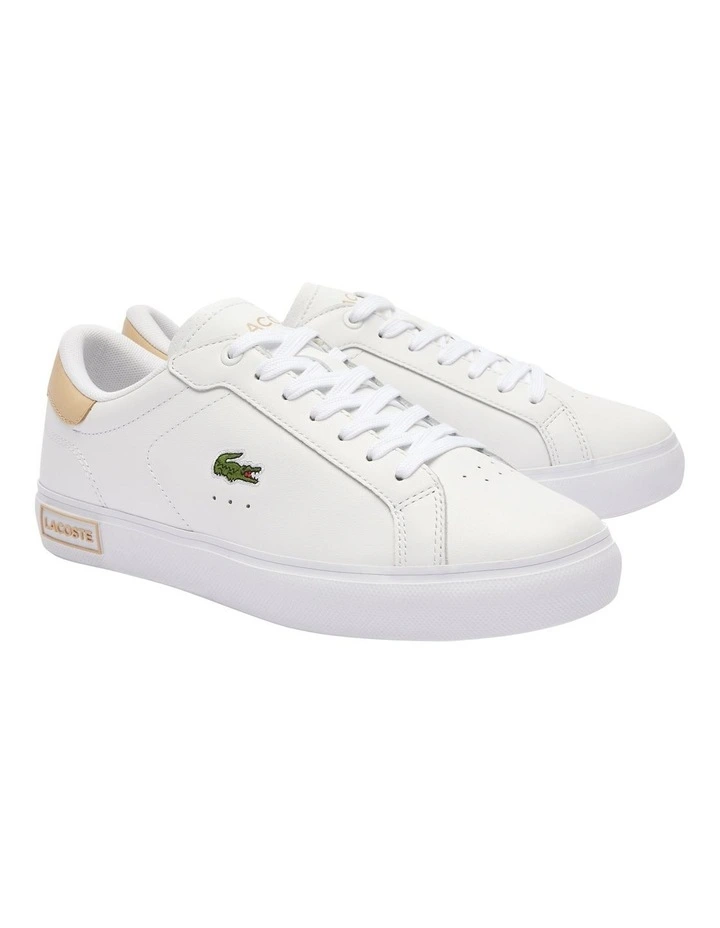 Powercourt Logo Tongue Leather Sneakers in White/lt Brown
