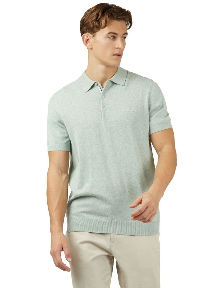 Signature Short Sleeve Knitted Polo T-shirt in Blue