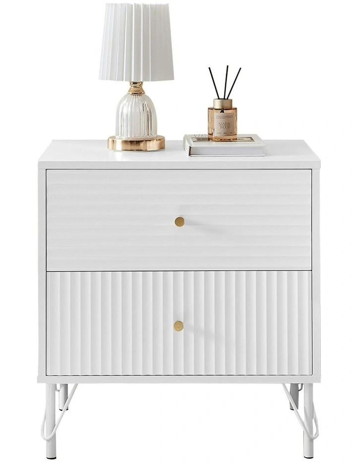 Diego Bedside Table Night Stand with 2 Drawers in White