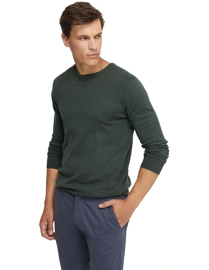 Crew Neck Cotton Cashmere Knit in Bottle Green