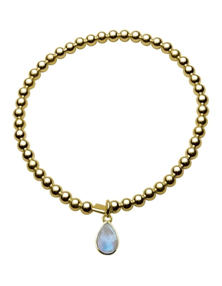 4mm Stretchy Bracelet w/ Pear Moonstone Gold