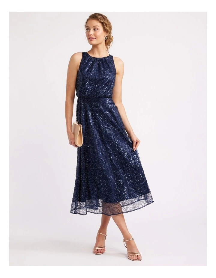 Venetian Midi Dress in Navy