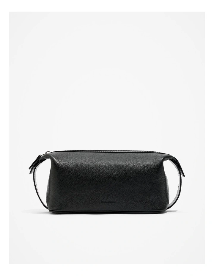 Small Leather Wash Bag in Black
