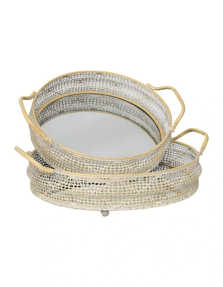 Mirror Tray Set of 2 in Antique Gold