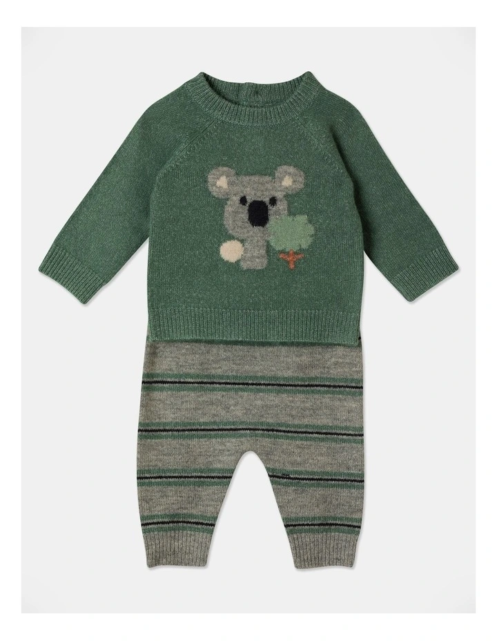 Reggie Knit Top And Pant Set in Dark Green