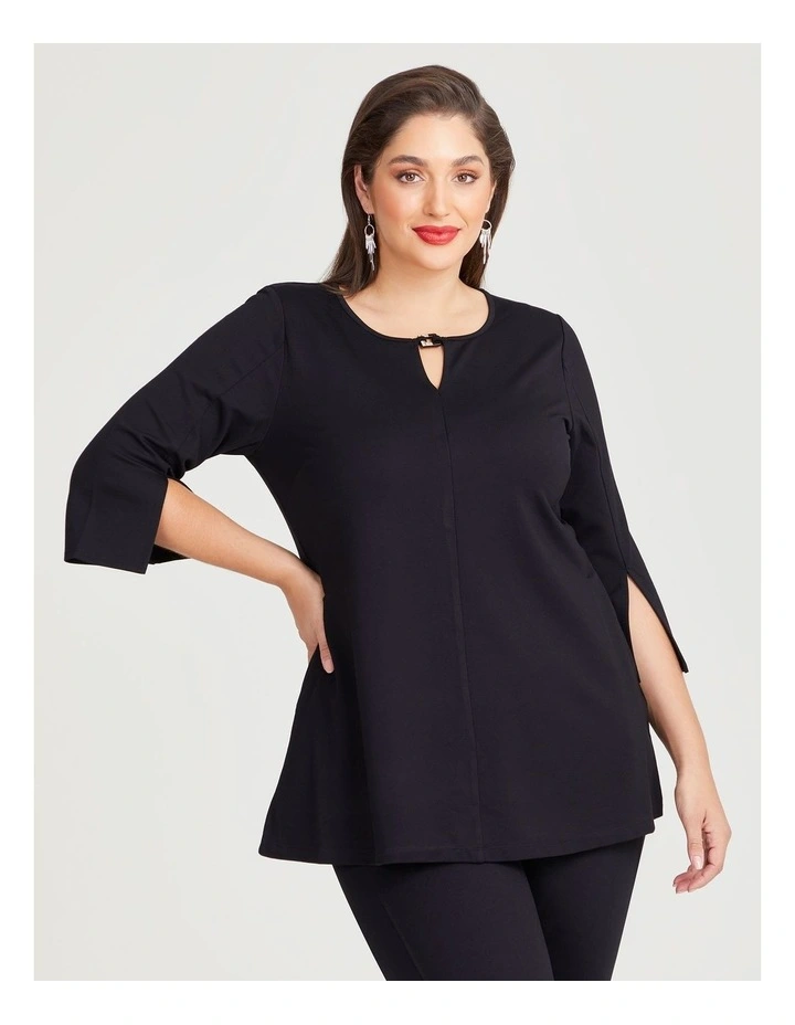 Keyhole Bamboo Ponte Top in Black