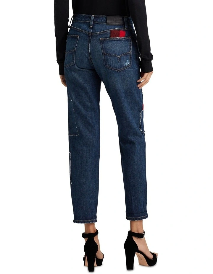 Patchwork Relaxed Tapered Ankle Jean in Blue