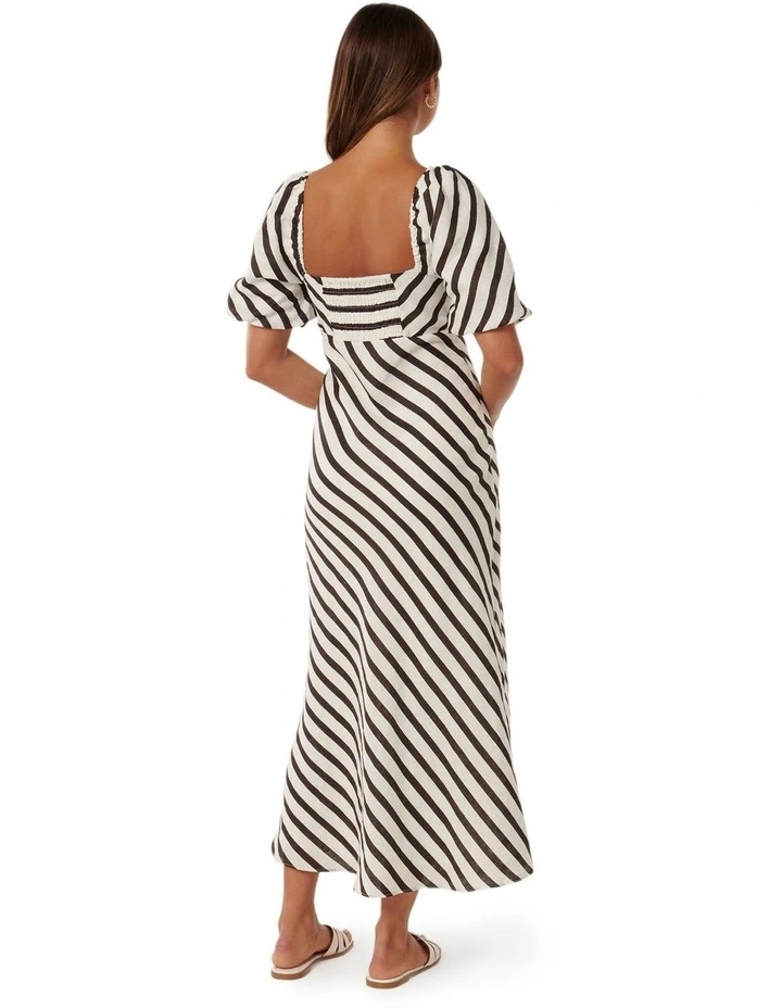 Angela Puff Sleeve Midi Dress in Multi
