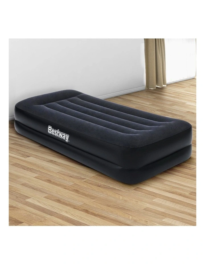 Inflatable Single Size Built-in Pump Camping Air Mattress Bed in Black