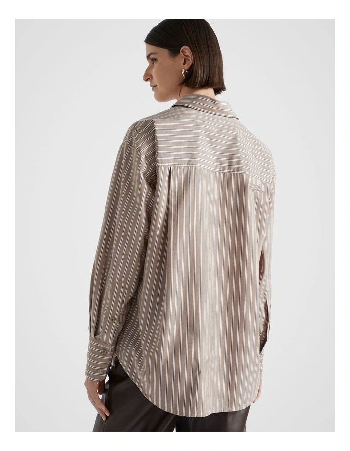 Poplin Pocket Front Shirt in Deep Chai Stripe