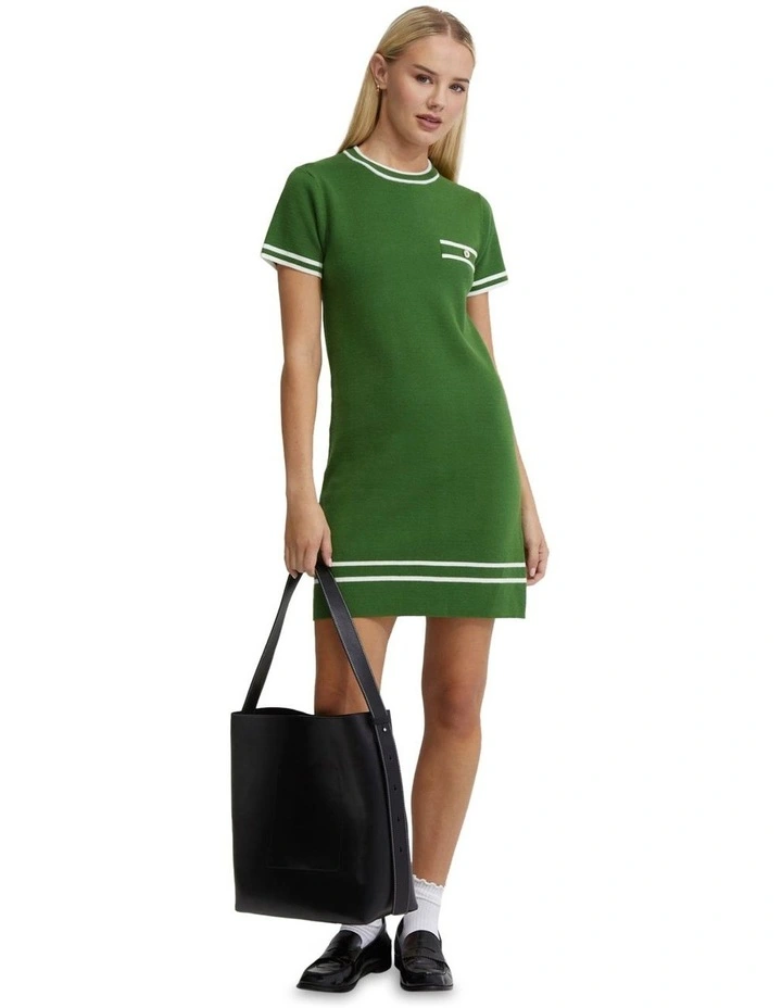 Liv Knitted Mini Dress in Green/Ivory
