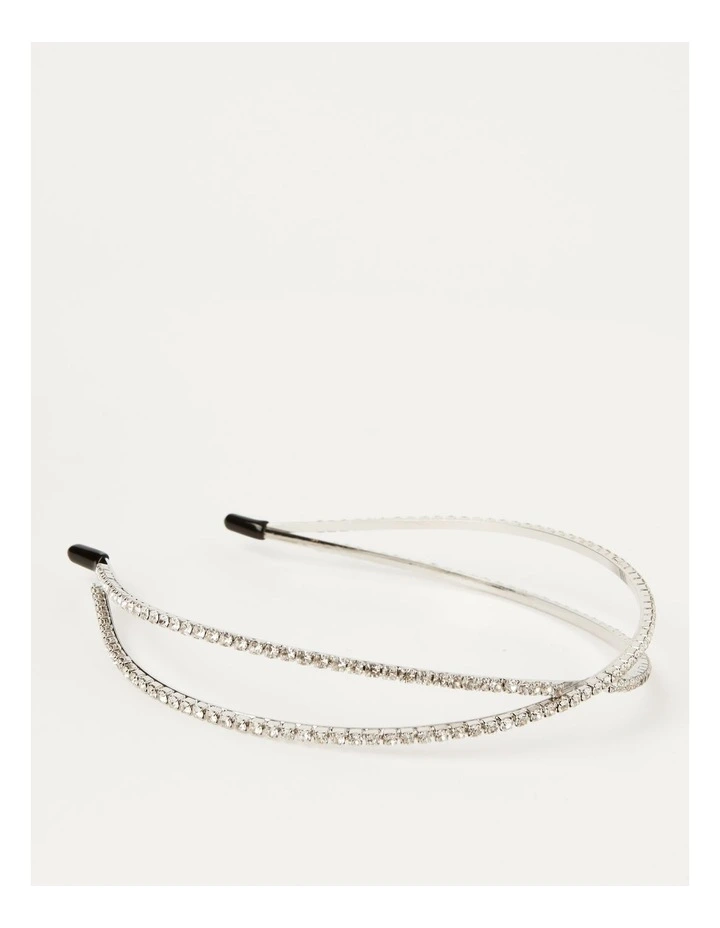 Diamante Cross Over Headband in Silver