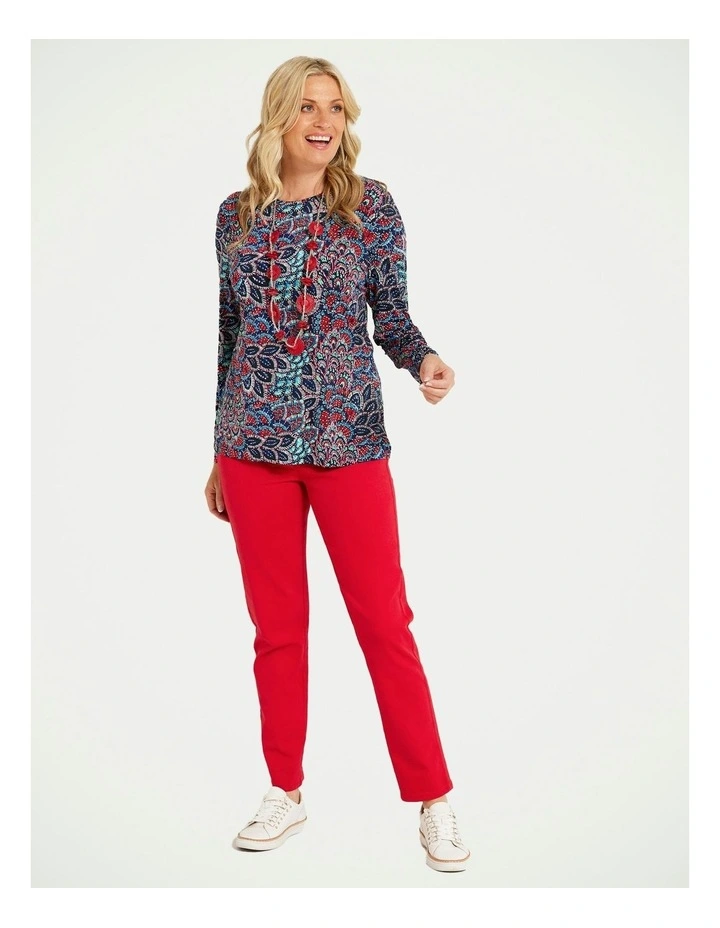 Suzy Stretch Long Pull On Jeans in Red