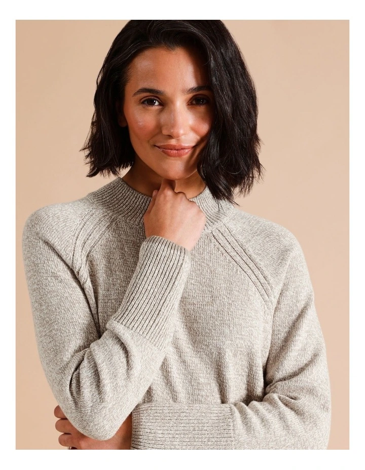 Organic Cotton Blend Side Rib Twist Jumper With Straight Hem In Neutral/Ivory