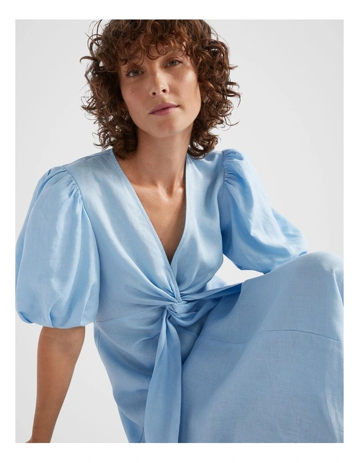 Linen Tie Front Maxi Dress in Capri