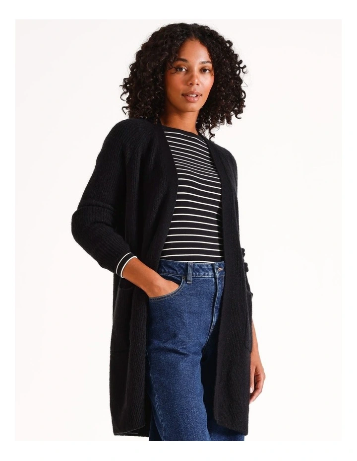 Ribbed Longline Cardigan in Charcoal