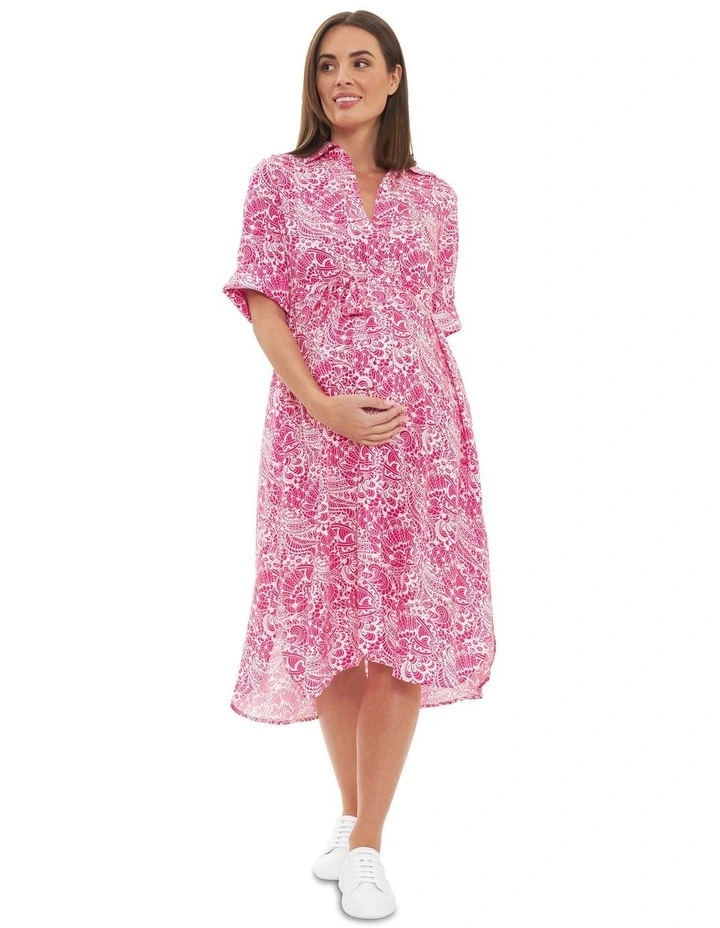 Janis Shirt Dress in Hot Pink/White