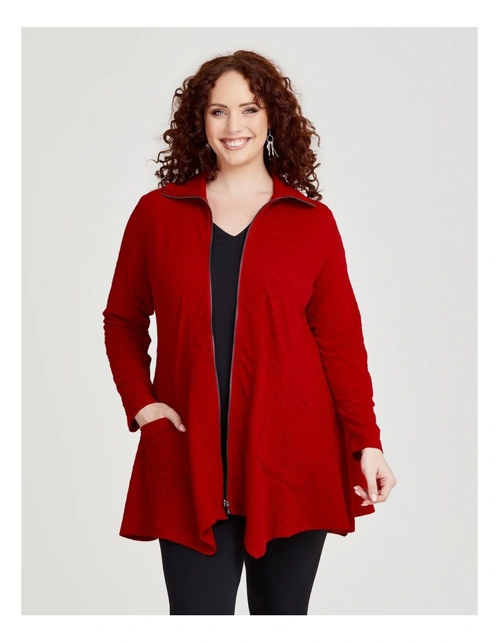 Jacquard Zip Jacket in Red