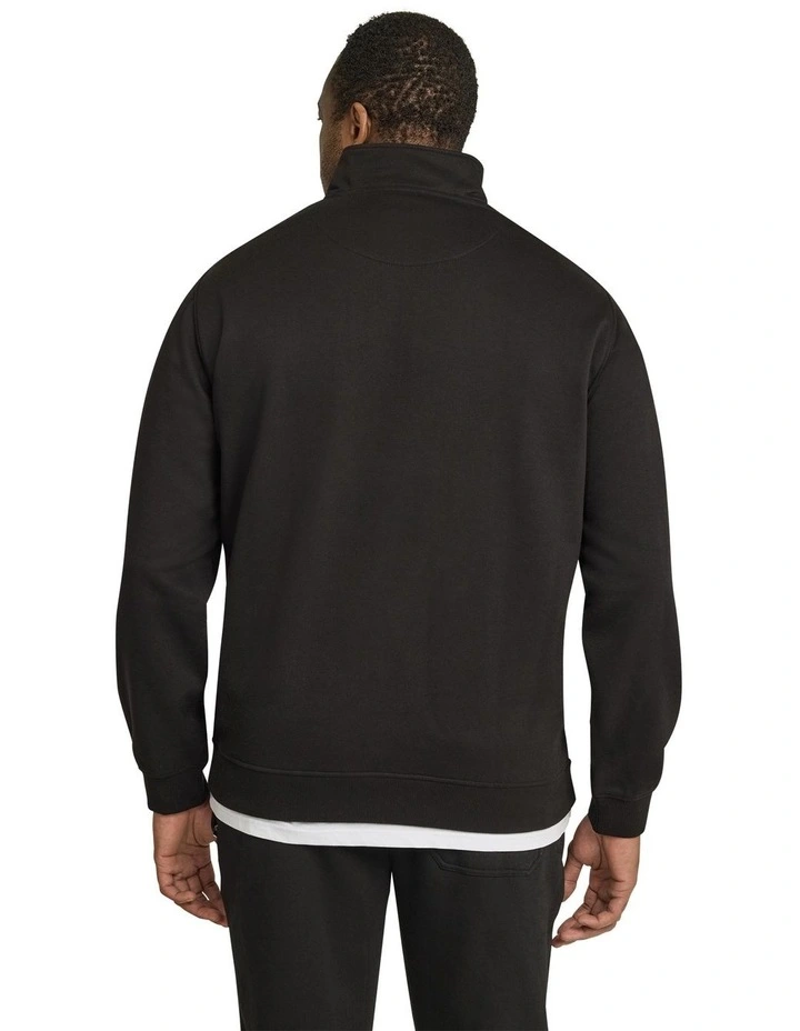 Print Zip Neck Sweat in Black