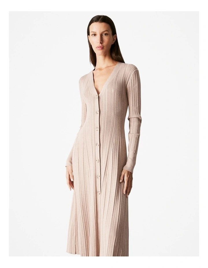 Organically Grown Cotton Blend Rib Knit Dress in Biscuit
