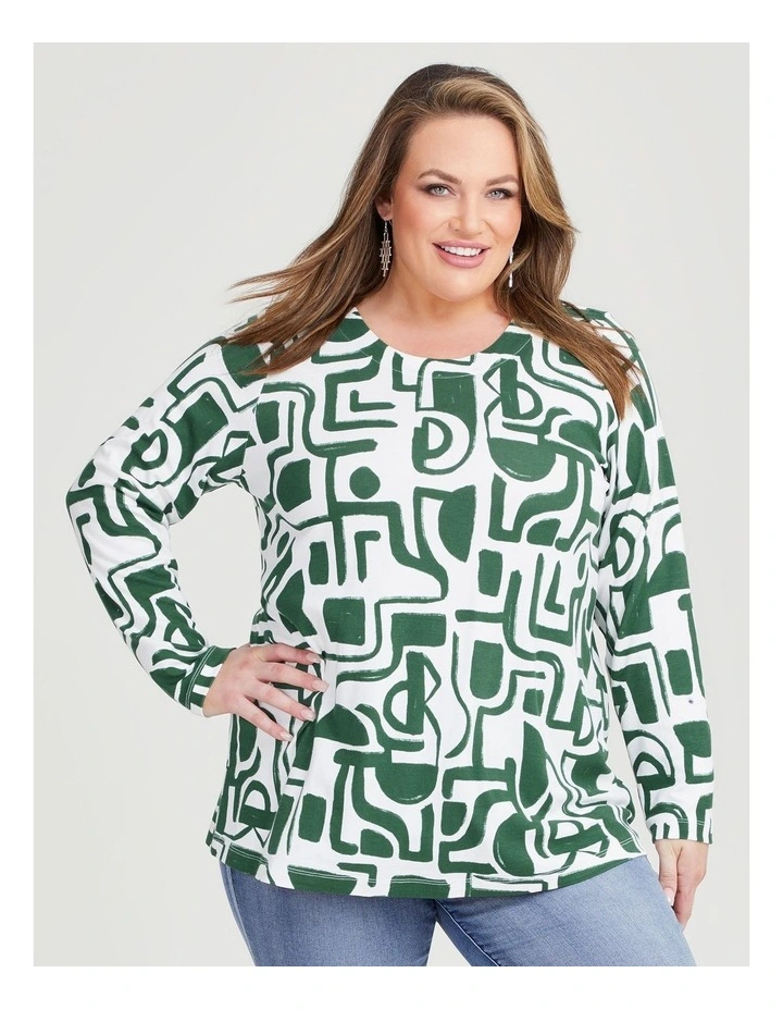 Bamboo Ponte Abstract Top in Off White/Meadow