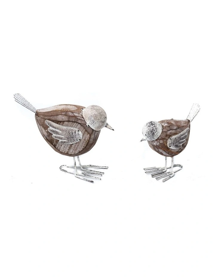 Set of 2 Mother/Baby Wooden Birds