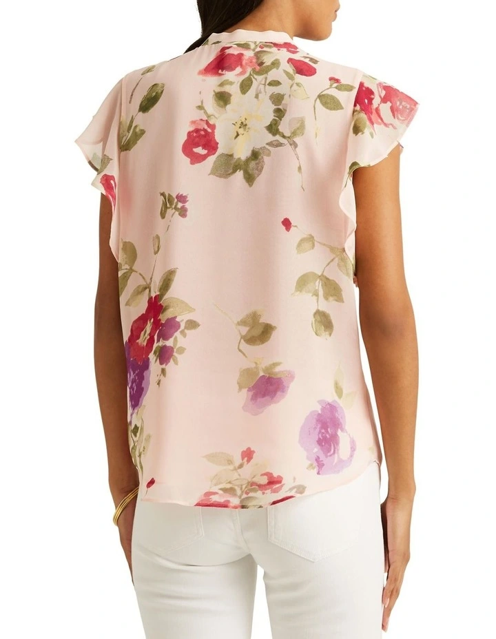 Floral Chiffon Ruffle-Trim Blouse in Pink Multi