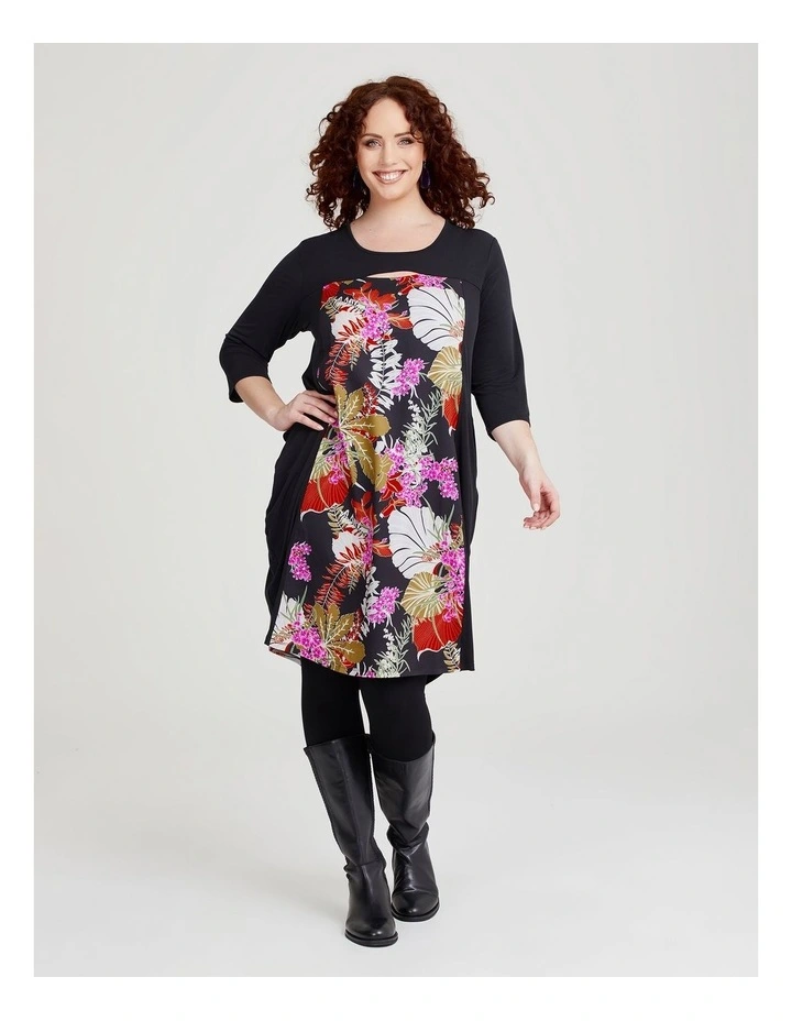 Spliced Floral Luna Dress in Black Print