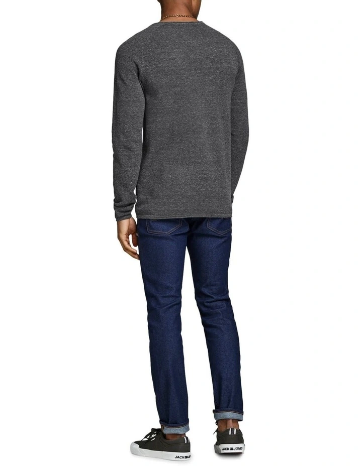 Hill Crew Neck Knit Sweater in Dark Grey Marle