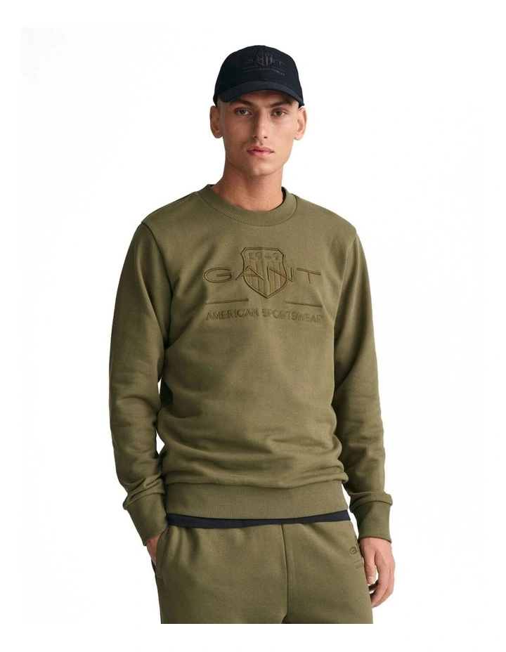 Tonal Archive Shield Crew Neck Sweatshirt in Juniper Green