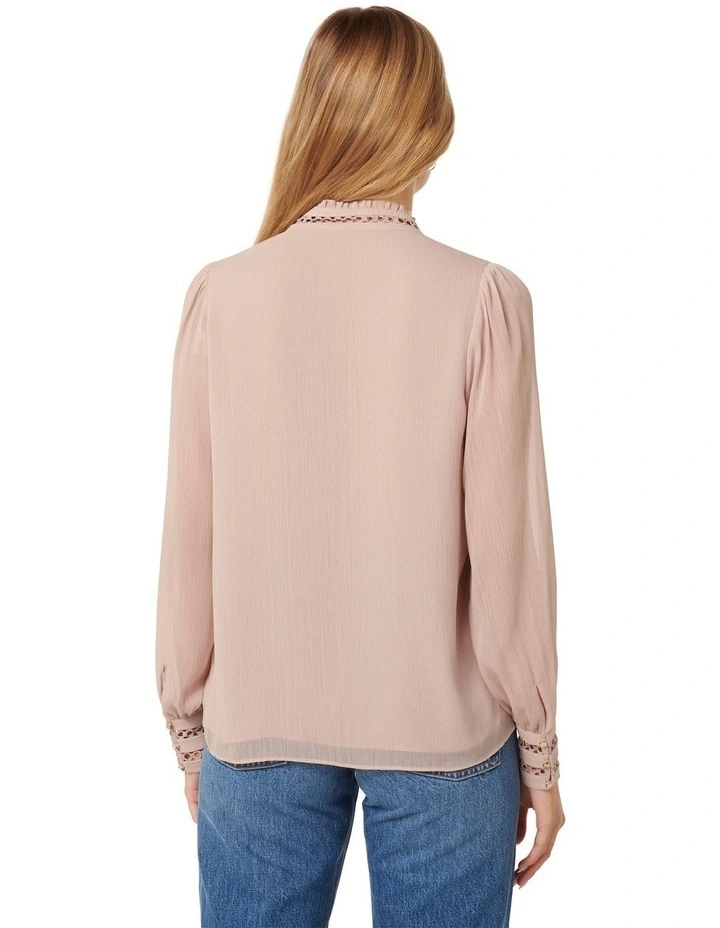 Iris Trim Insert Blouse in Beige
