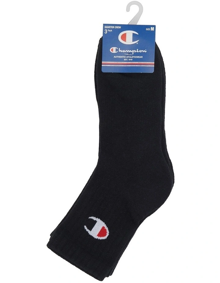 C-Logo Quarter Crew Sport Socks Black 3 Pack