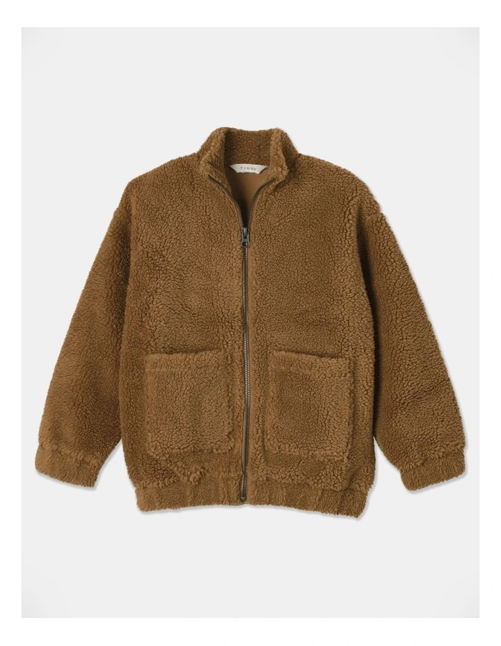 Sherpa Zip Thru Longline Sweat Top in Tan