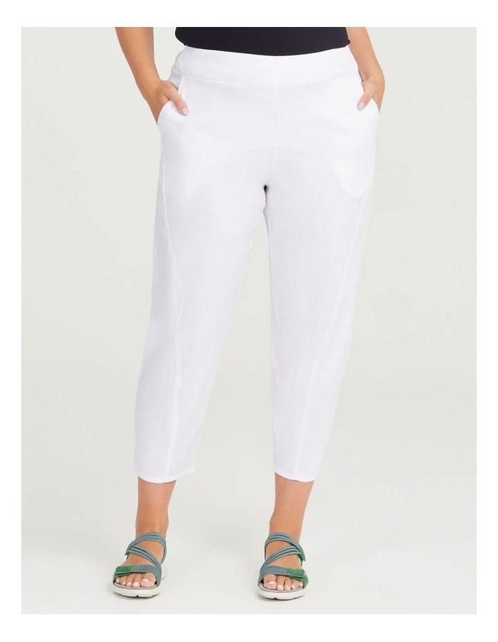 Stretch Linen Lounge Crop Pant in White