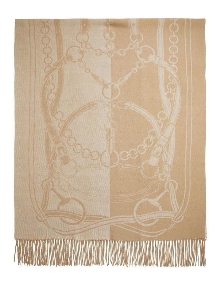Belting-Motif Jacquard Wrap Scarf in Beige