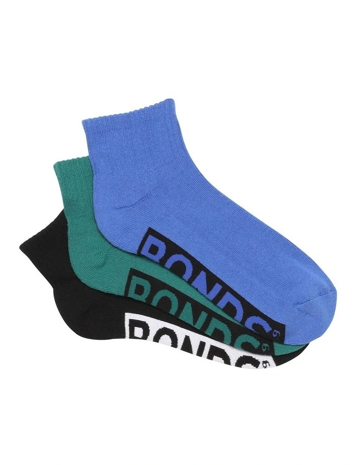 Logo Cushioned Quarter Crew Socks 3 Pack in Multi