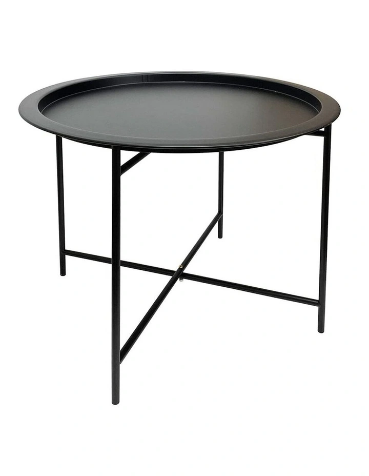 Round Lipped Cross Frame Metal Side Table in Black