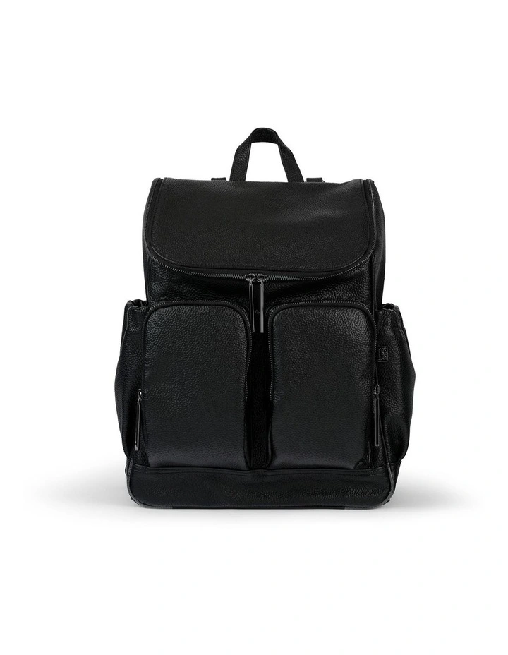 Signature Luxury Leather Nappy Backpack in Jet Black