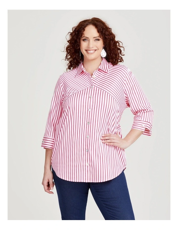 Stripe Stretch Cotton Shirt in Pink/White